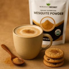 Mayan's Secret wooden spoon with mesquite powder portion for recipe measuring