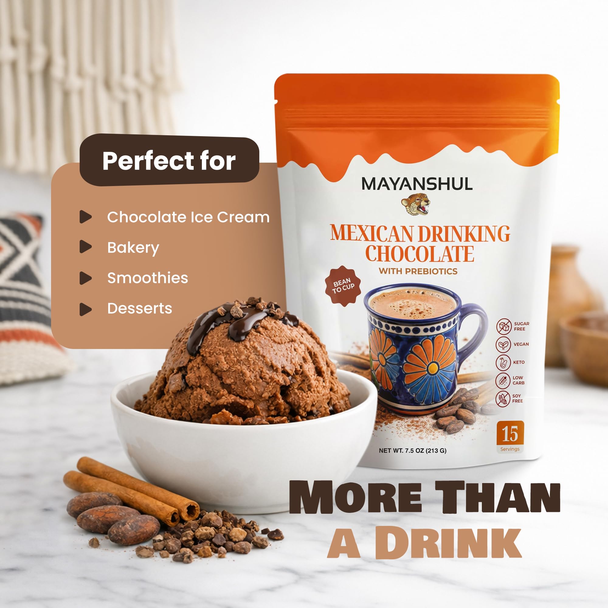 MAYANSHUL baking usage scene showing versatile cocoa for recipes
