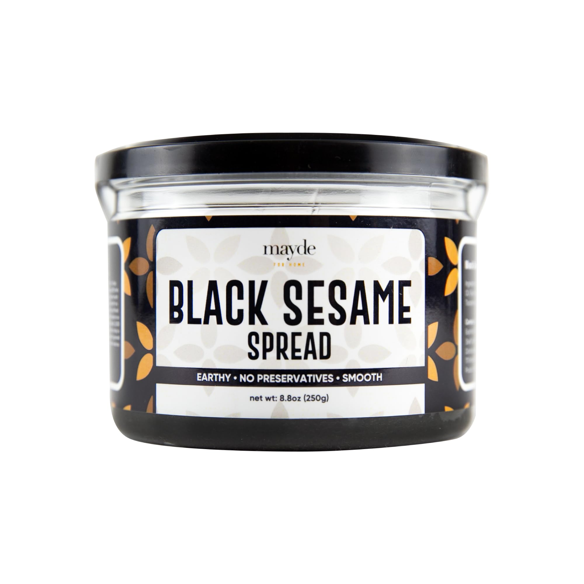 Mayde front jar view showing premium black sesame spread and packaging benefit