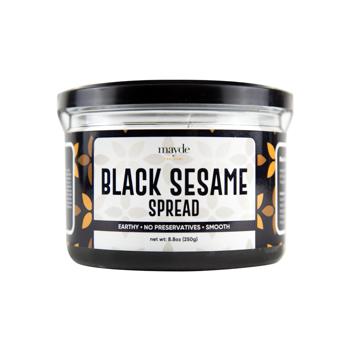 Mayde front jar view showing premium black sesame spread and packaging benefit