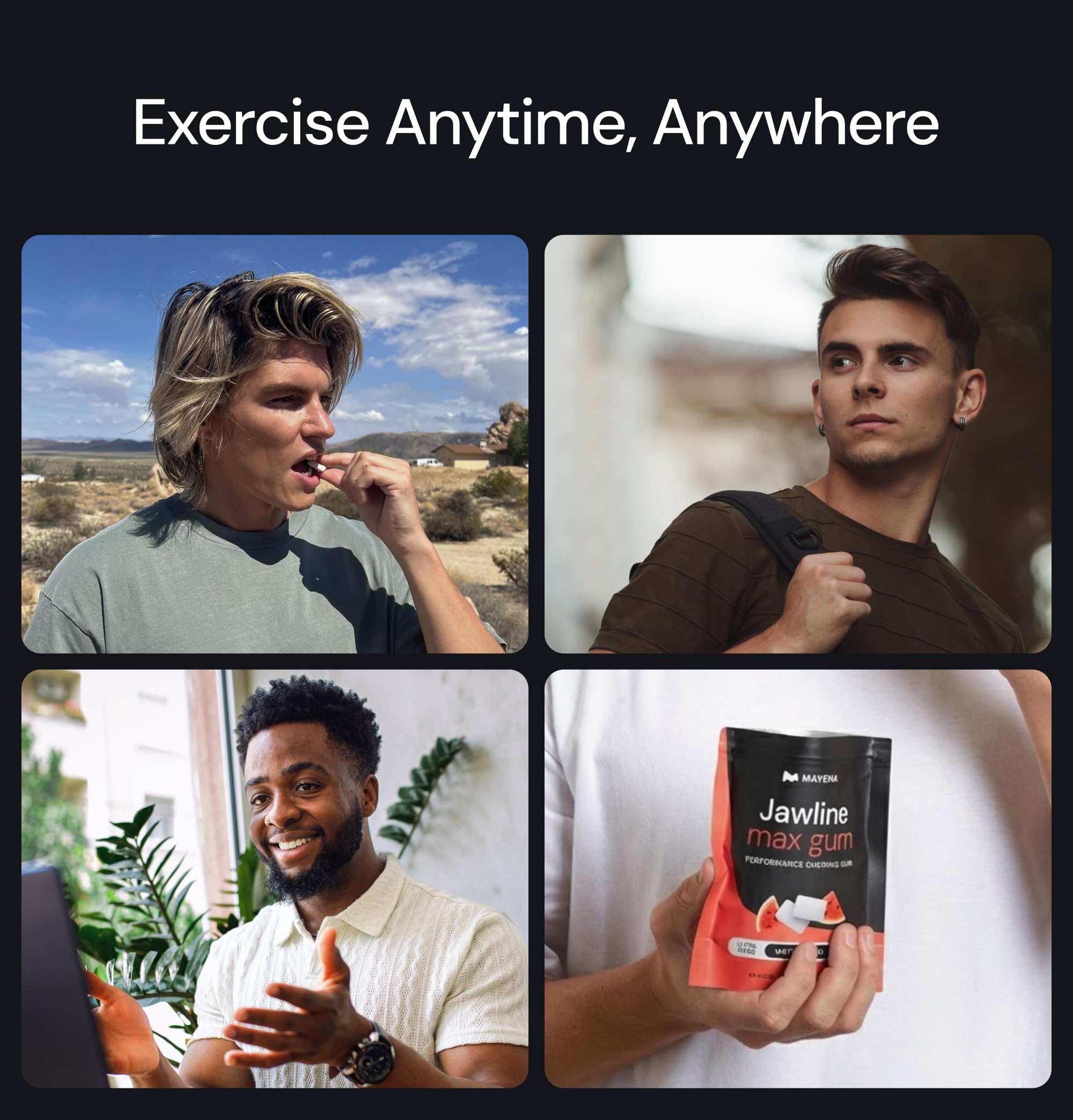 Mayena Sports gum being chewed in a casual setting demonstrating discreet jaw workout while active