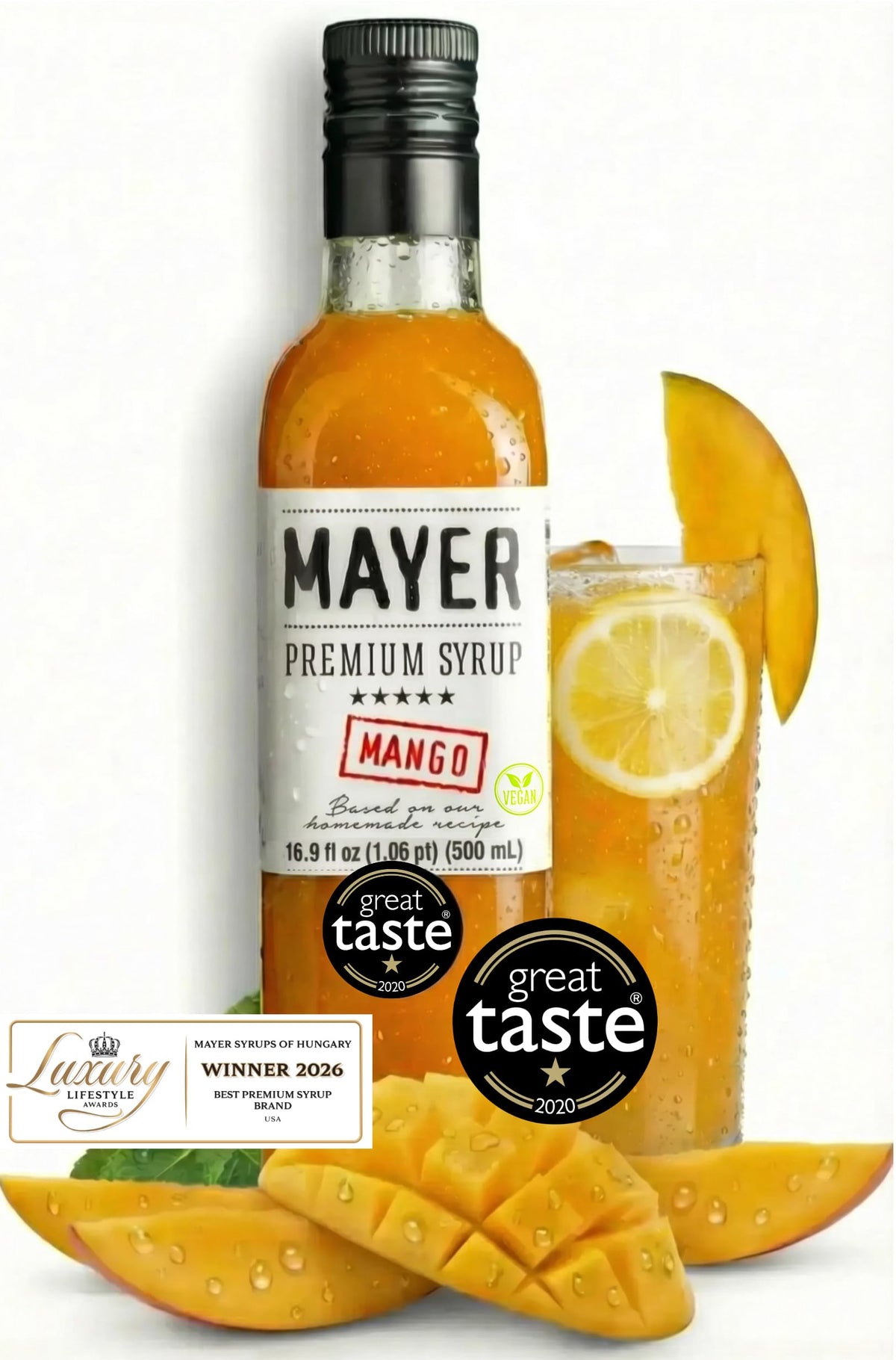 Mayer front packaging showing bottle and branding benefit: premium presentation