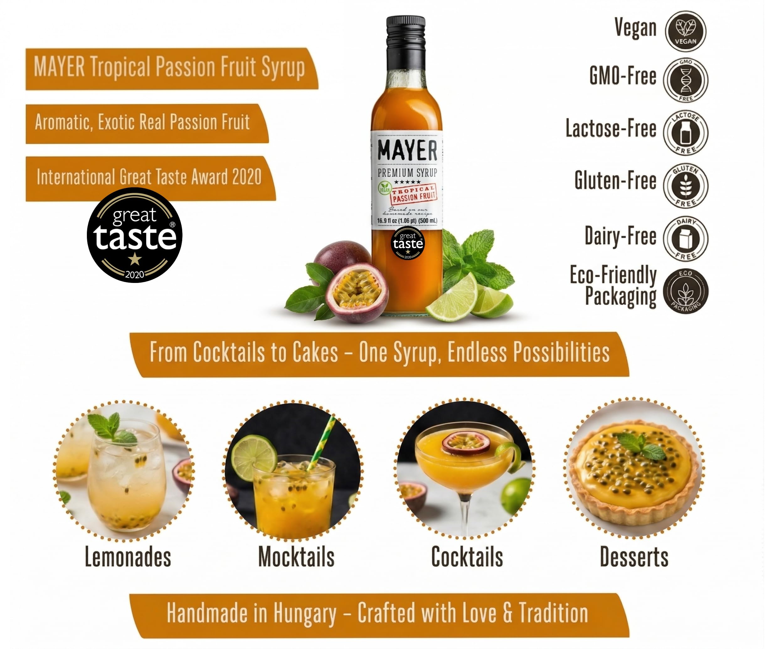 Mayer syrup stirred into latte showing tropical coffee flavor enhancement