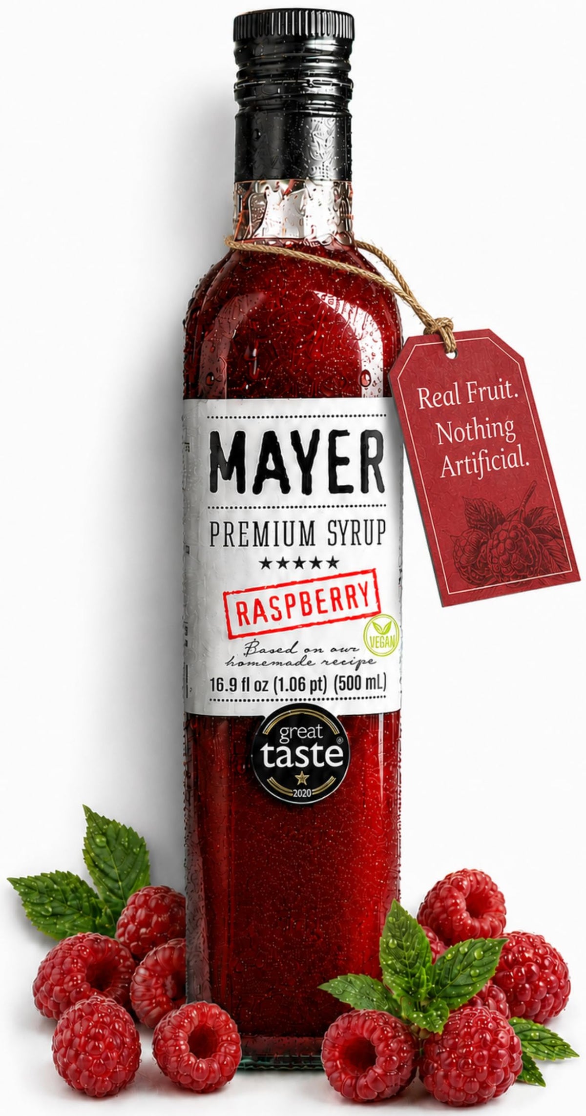 Mayer front label showing brand and award icons for trusted quality