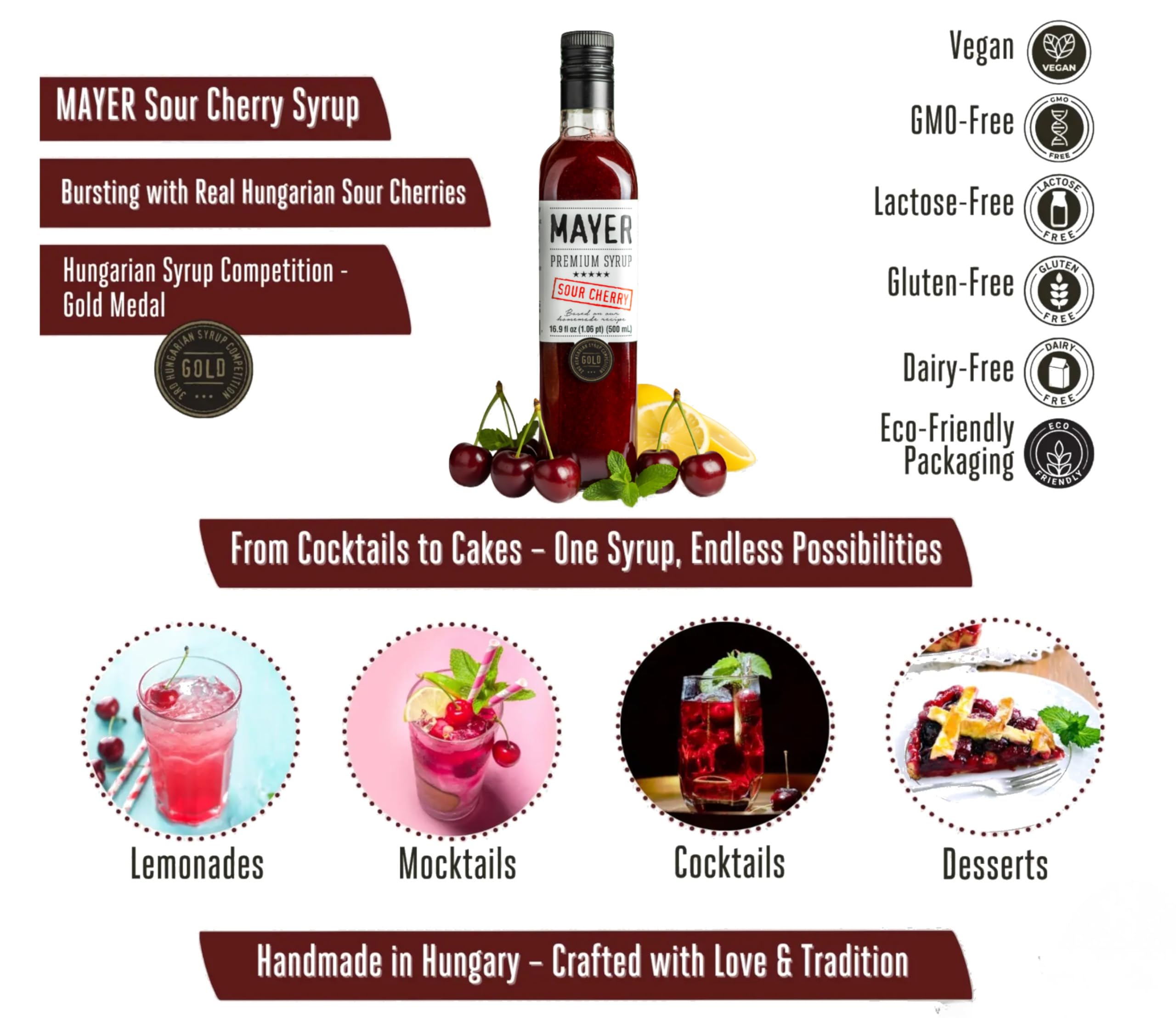 Mayer syrup mixed into cocktail with garnish showing bartender use and balance benefit