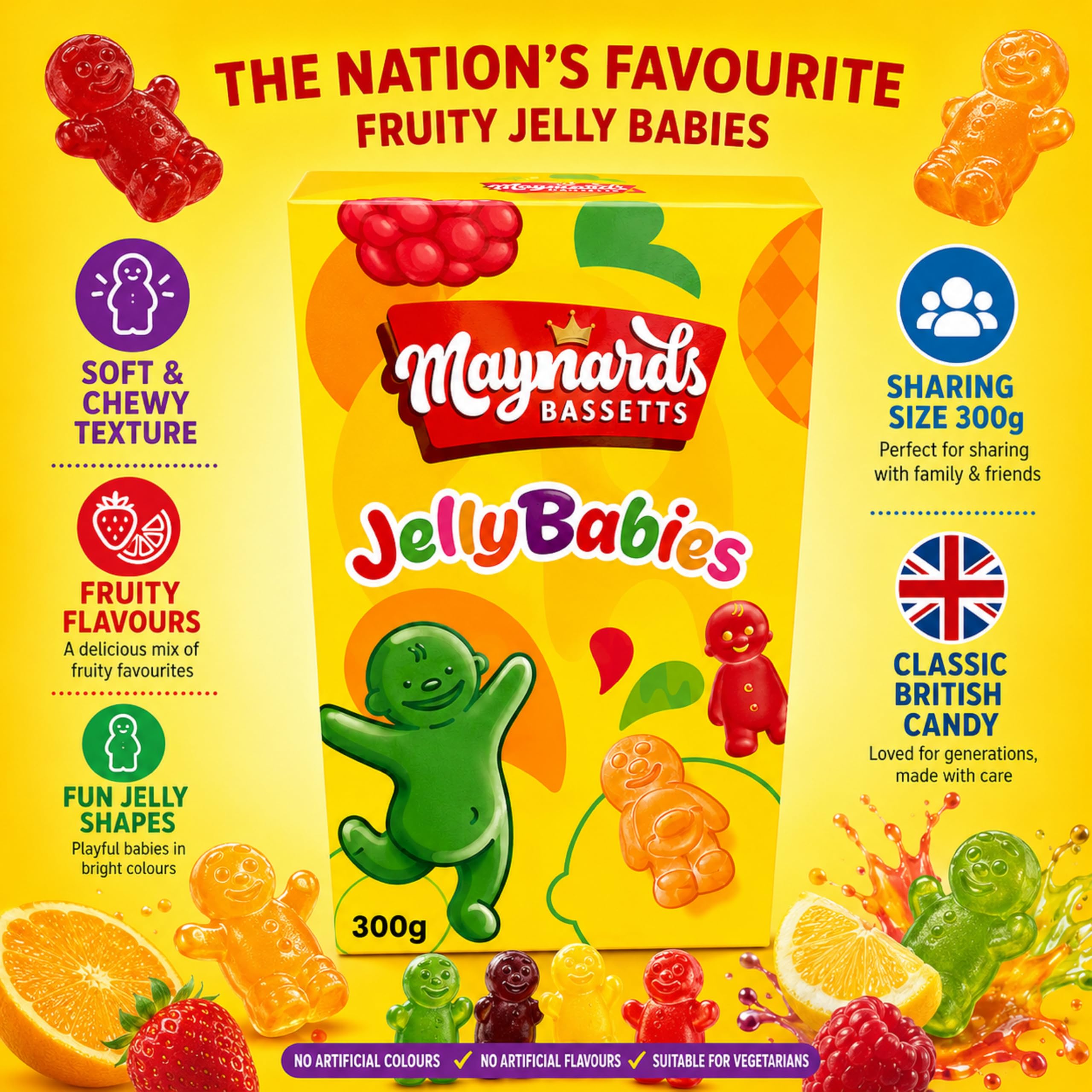 Maynards Bassetts assorted colours laid out to show flavour variety