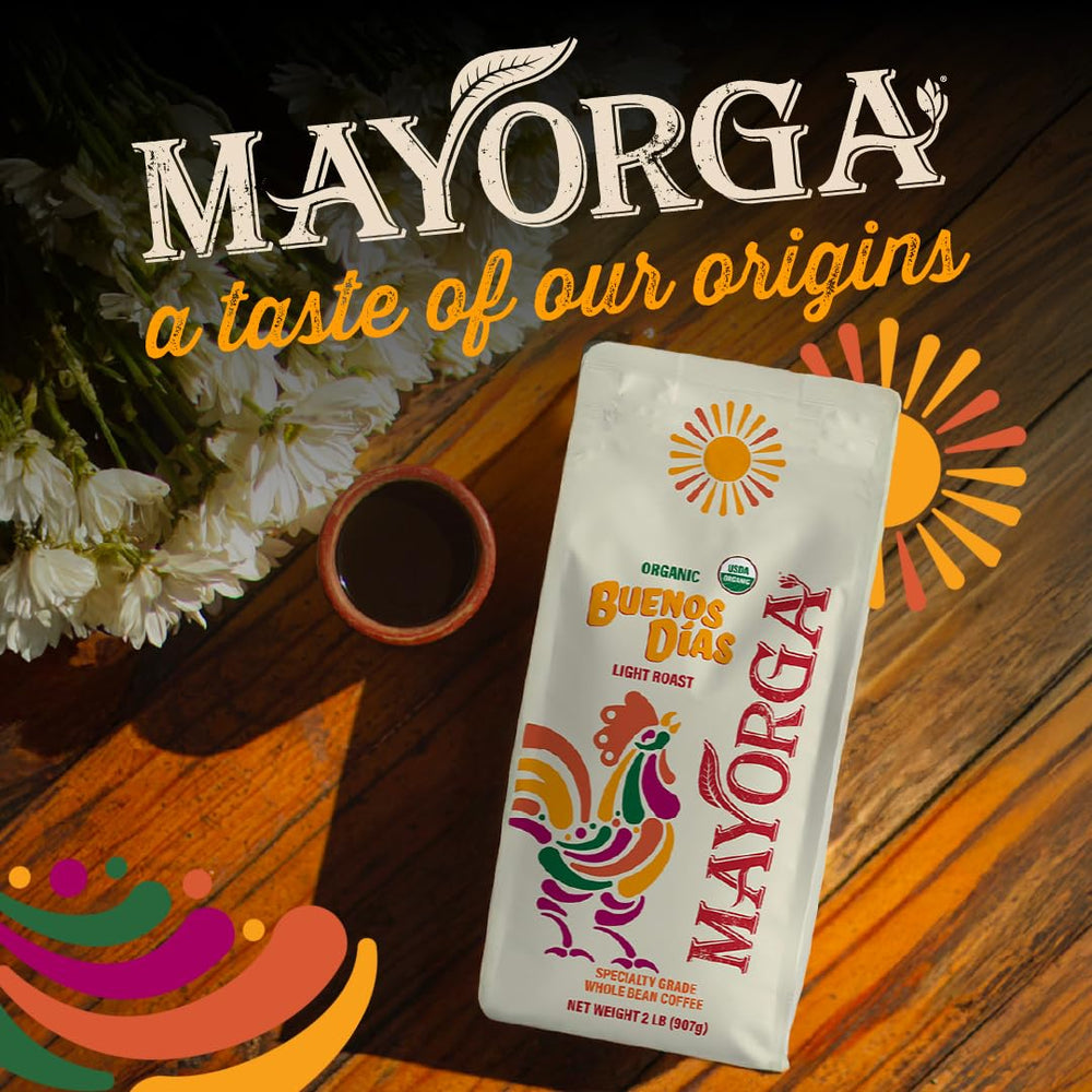 Mayorga bag label with USDA Organic and Kosher seals showing certified quality benefit