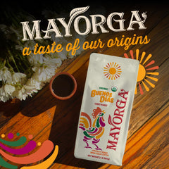 Mayorga bag label with USDA Organic and Kosher seals showing certified quality benefit