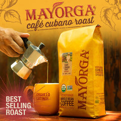 Mayorga close-up of whole beans highlighting rich color and smooth texture benefit