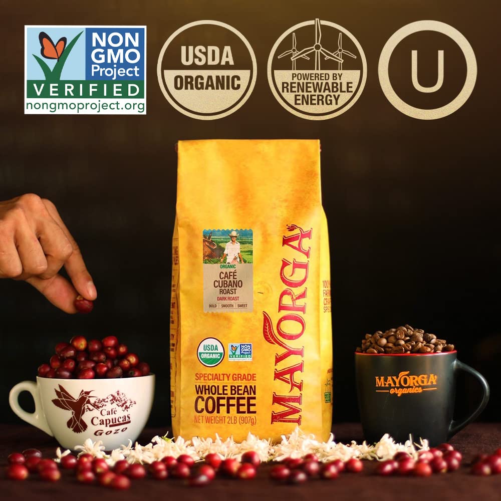 Mayorga bag label with USDA Organic and Kosher certifications for quality assurance