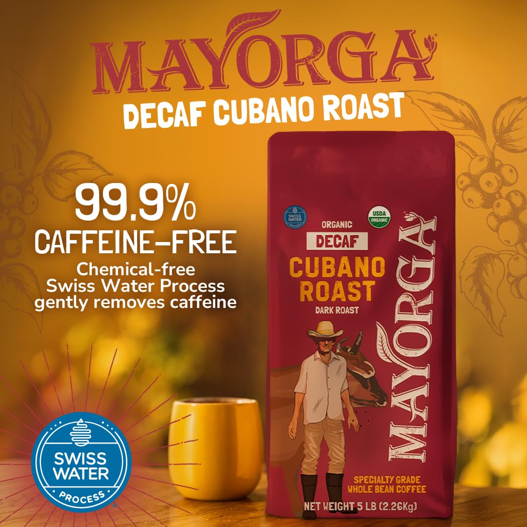 close up of Mayorga decaf Cubano whole beans showing roast and texture for flavor inspection
