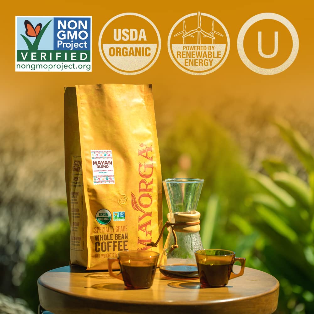 Mayorga bag label detail with organic and kosher certifications visible