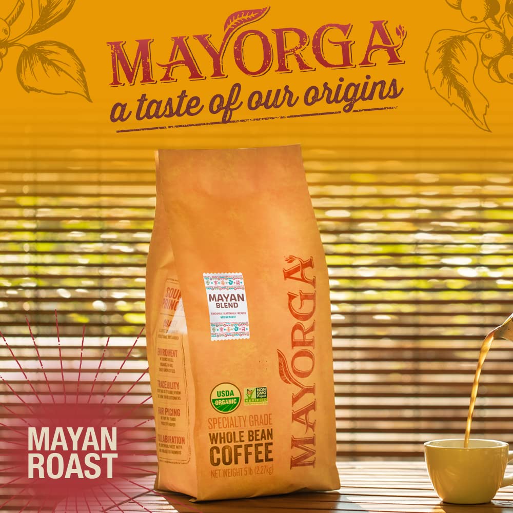 Mayorga whole beans close-up highlighting bean texture and roast quality