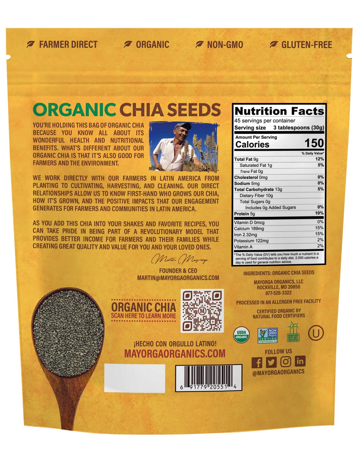 Mayorga chia seeds close-up texture detail highlighting freshness and nutrient dense appearance