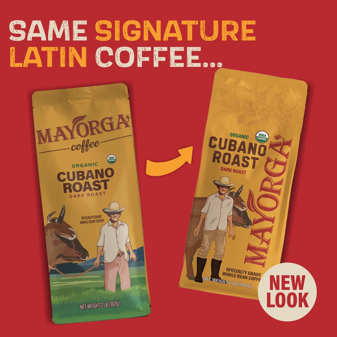 Mayorga whole beans texture close-up showing rich roast and aroma benefit