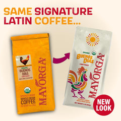Mayorga close-up of whole beans revealing roast color and bright aroma benefit
