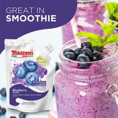 glass smoothie made with Mazzoni blueberry puree illustrating rich flavor and thickness