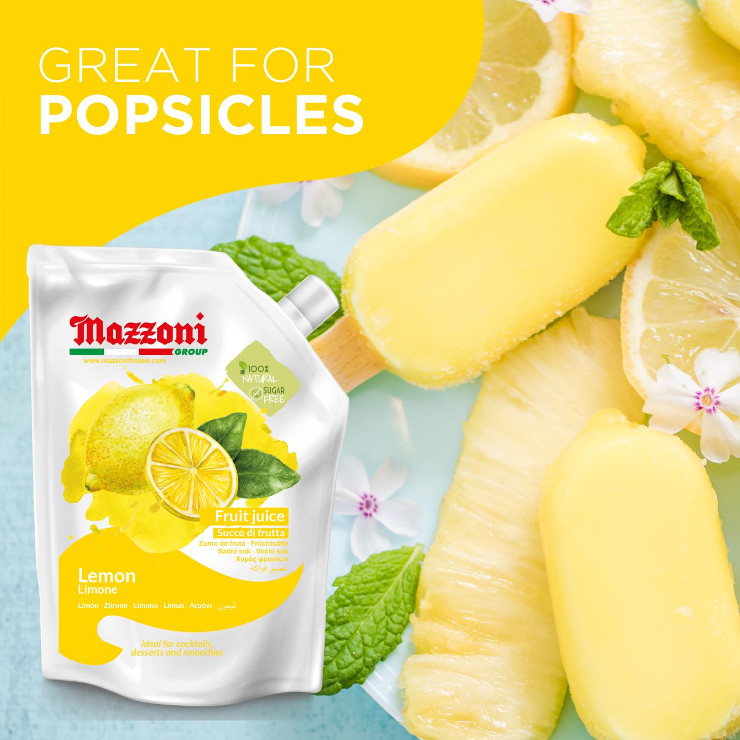 close-up of lemon juice texture from Mazzoni showing pure natural clarity benefit