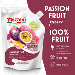 Mazzoni puree pouring from pouch into glass, ready to mix into cocktails
