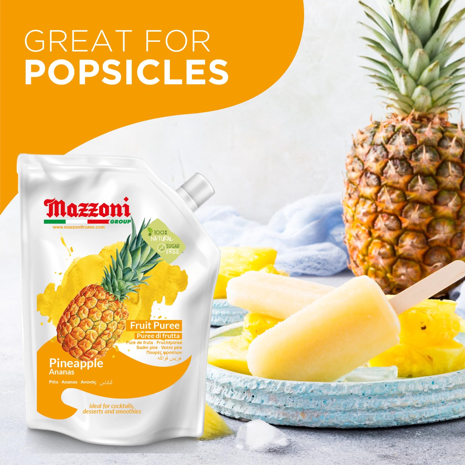 Mazzoni pineapple puree mixed in cocktail glass demonstrating balanced flavor and color