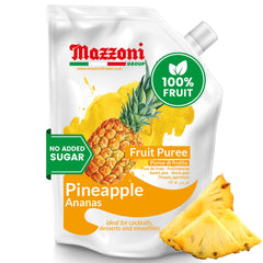 Mazzoni pineapple puree front pouch shows branding and pouch design benefit convenience