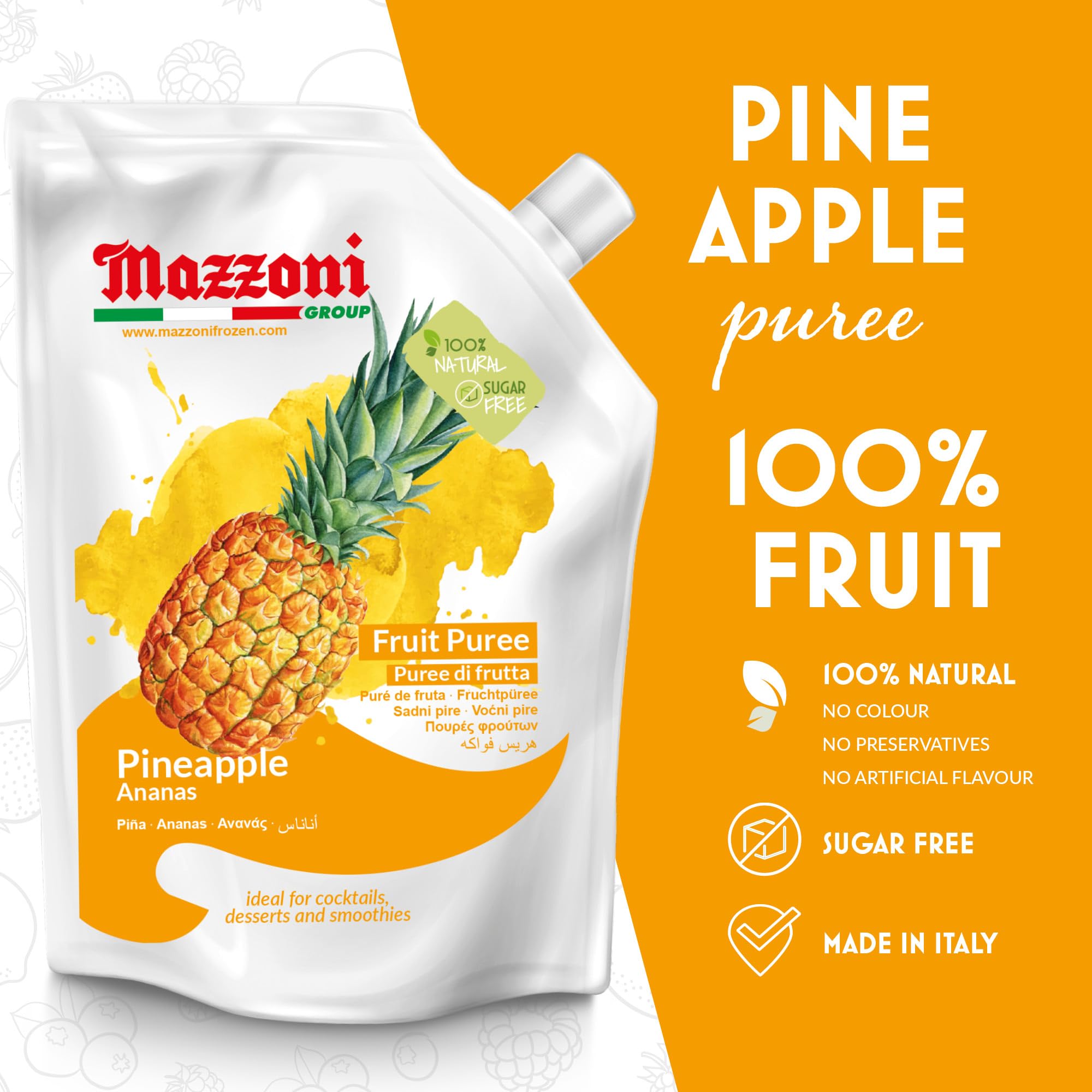 Mazzoni pineapple puree spout close-up for easy pouring and measured portions