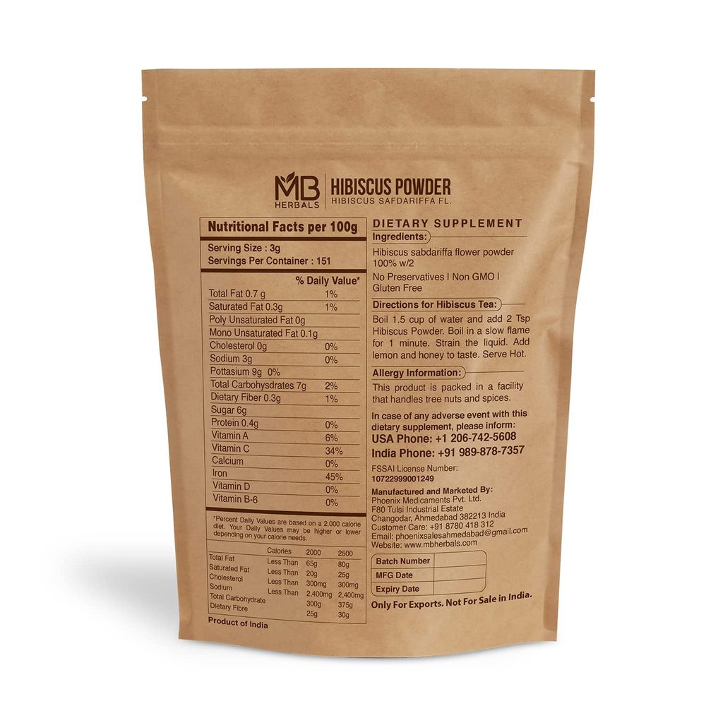 MB Herbals close-up of finely milled hibiscus powder highlighting smooth texture