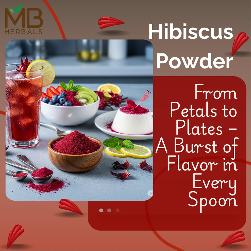 MB Herbals teaspoon portion of hibiscus powder illustrating serving size and scale