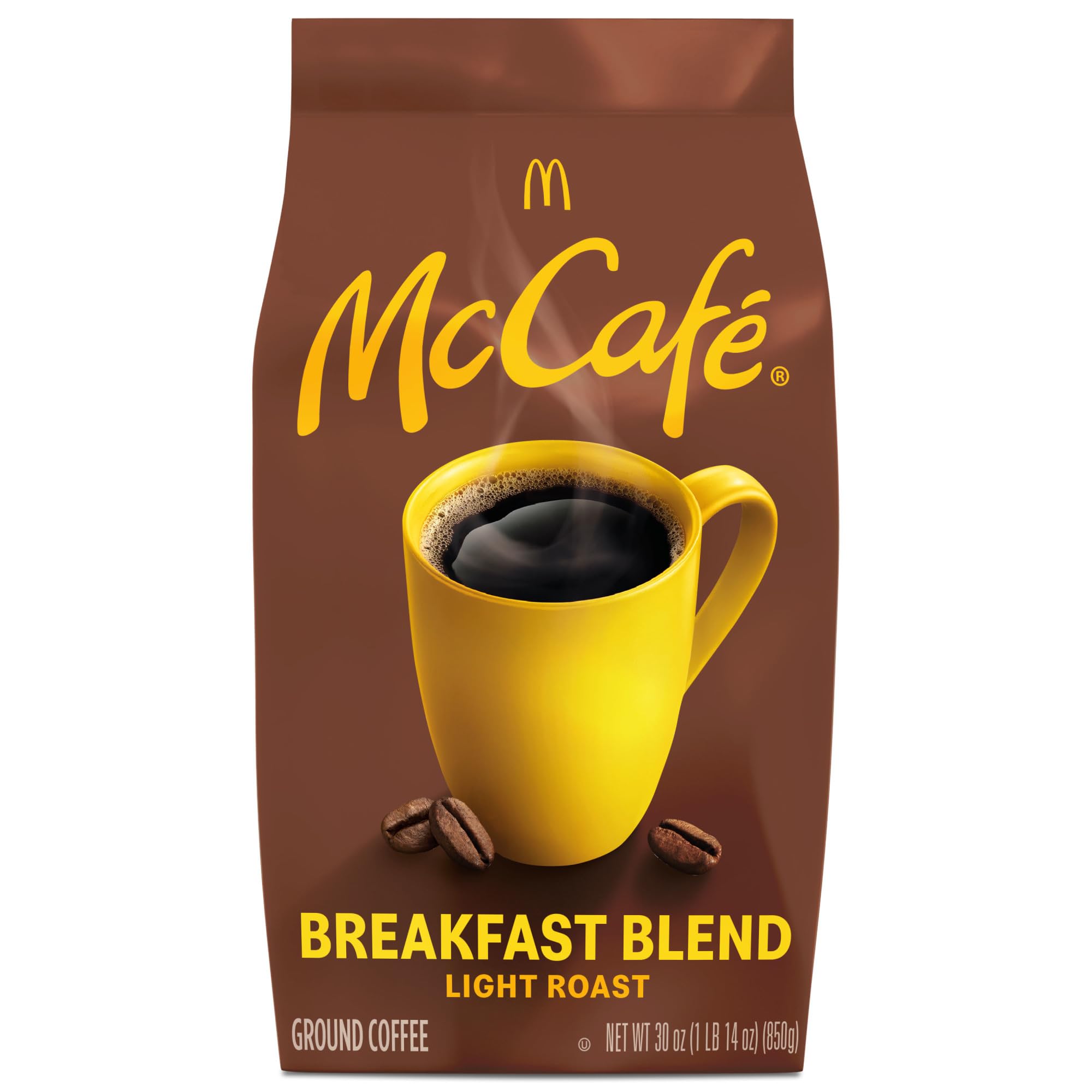 McCafé front packaging showing 30oz bag and bright citrus appeal for easy mornings