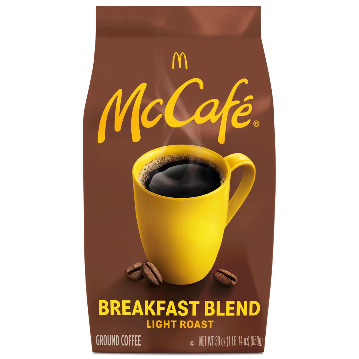 McCafé front packaging showing 30oz bag and bright citrus appeal for easy mornings