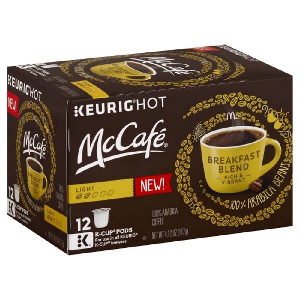 McCafé front packaging of K-Cups showing retail box and convenience benefit