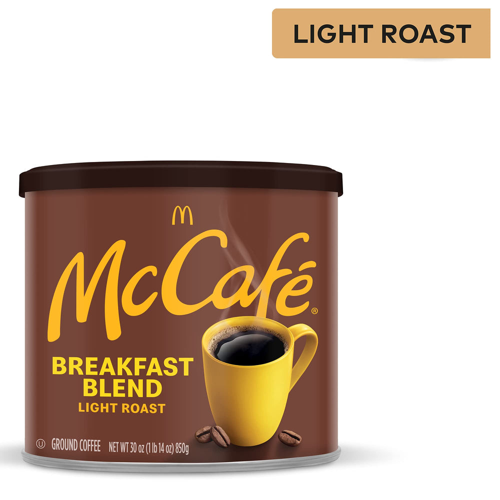 Breakfast table with McCafe canister and brewed cup showcasing morning routine