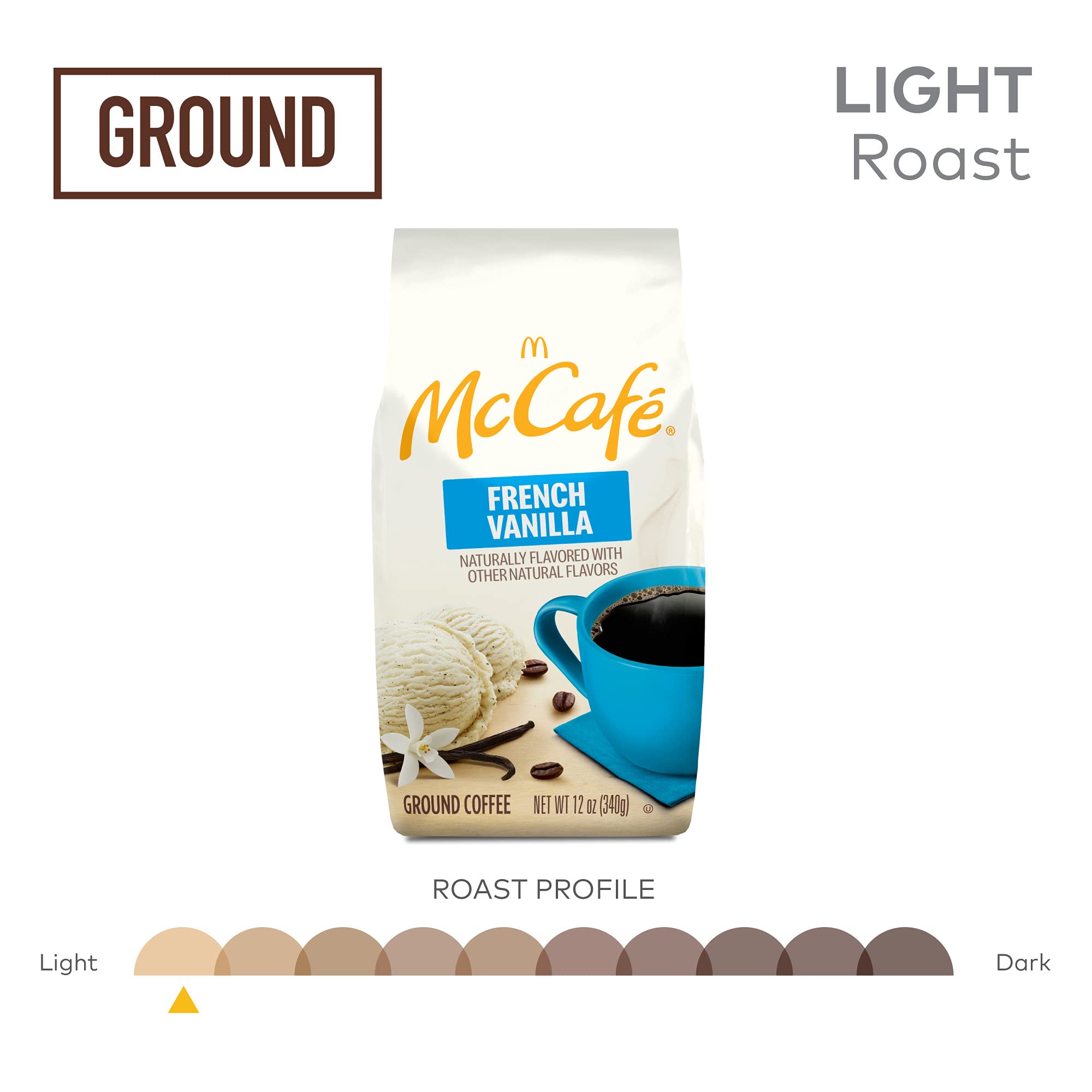 McCafe brewed cup in ceramic mug illustrating smooth vanilla flavor