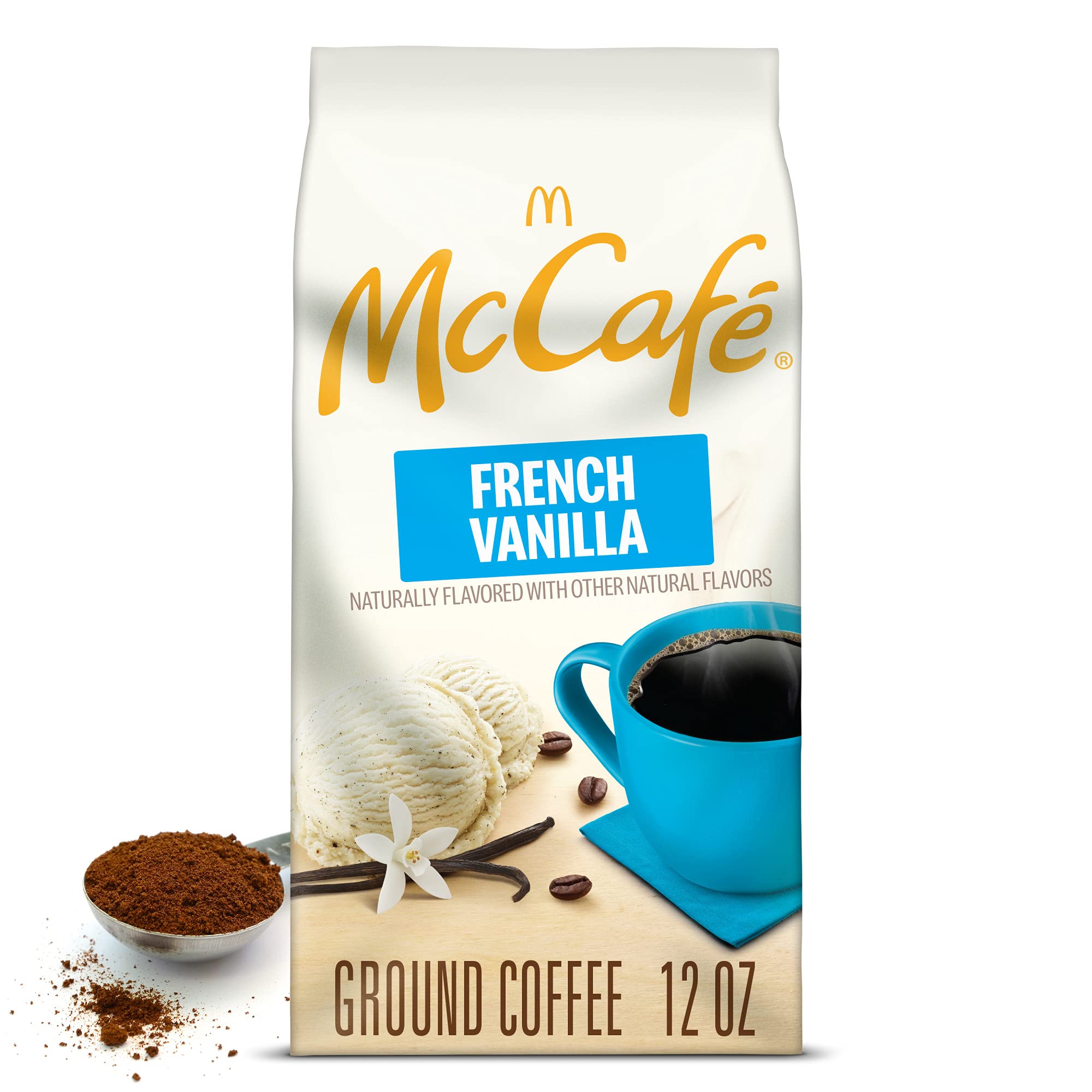 McCafe bag front view showing French Vanilla branding and sweet flavor