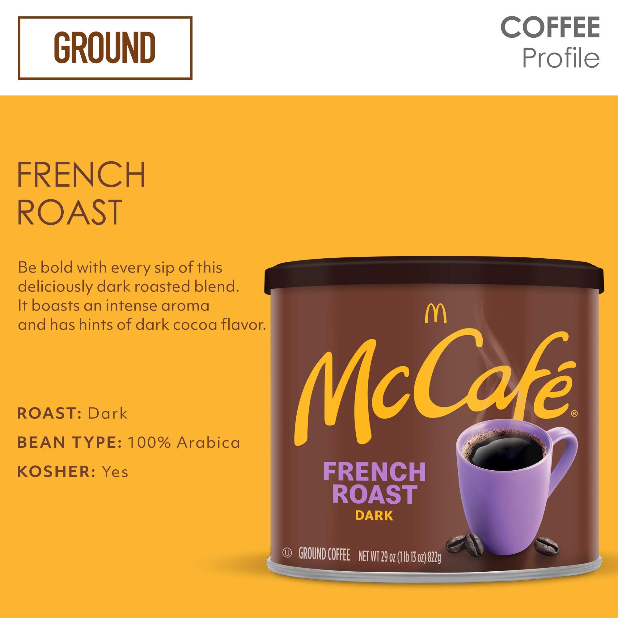McCafé ground coffee heap displaying fine texture and rich color for strong flavor