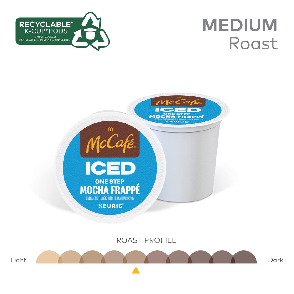 McCafé brewed over ice in a tumbler demonstrating ready-to-drink chilled mocha