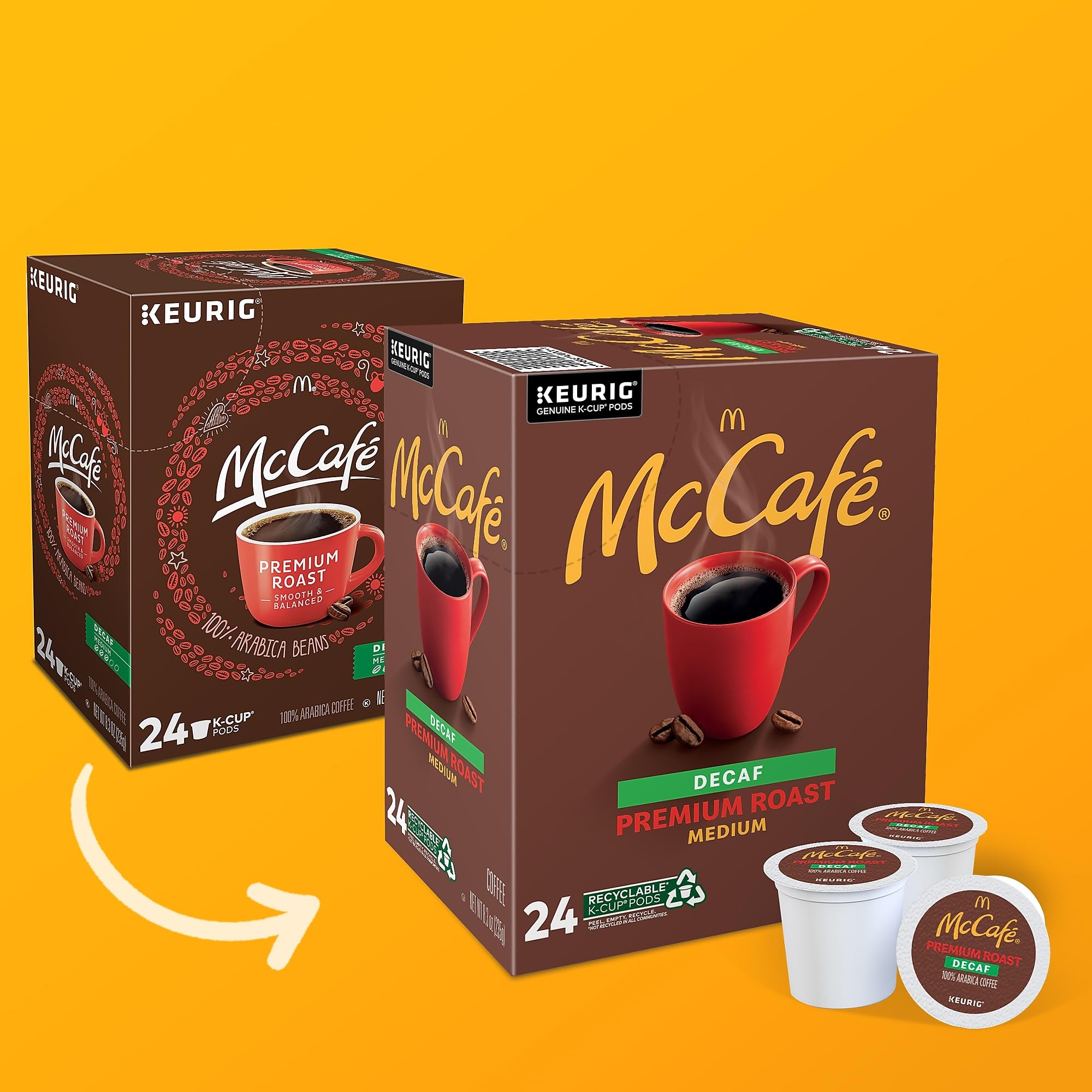 Open 24-count McCafe box displaying organized pods for quick access