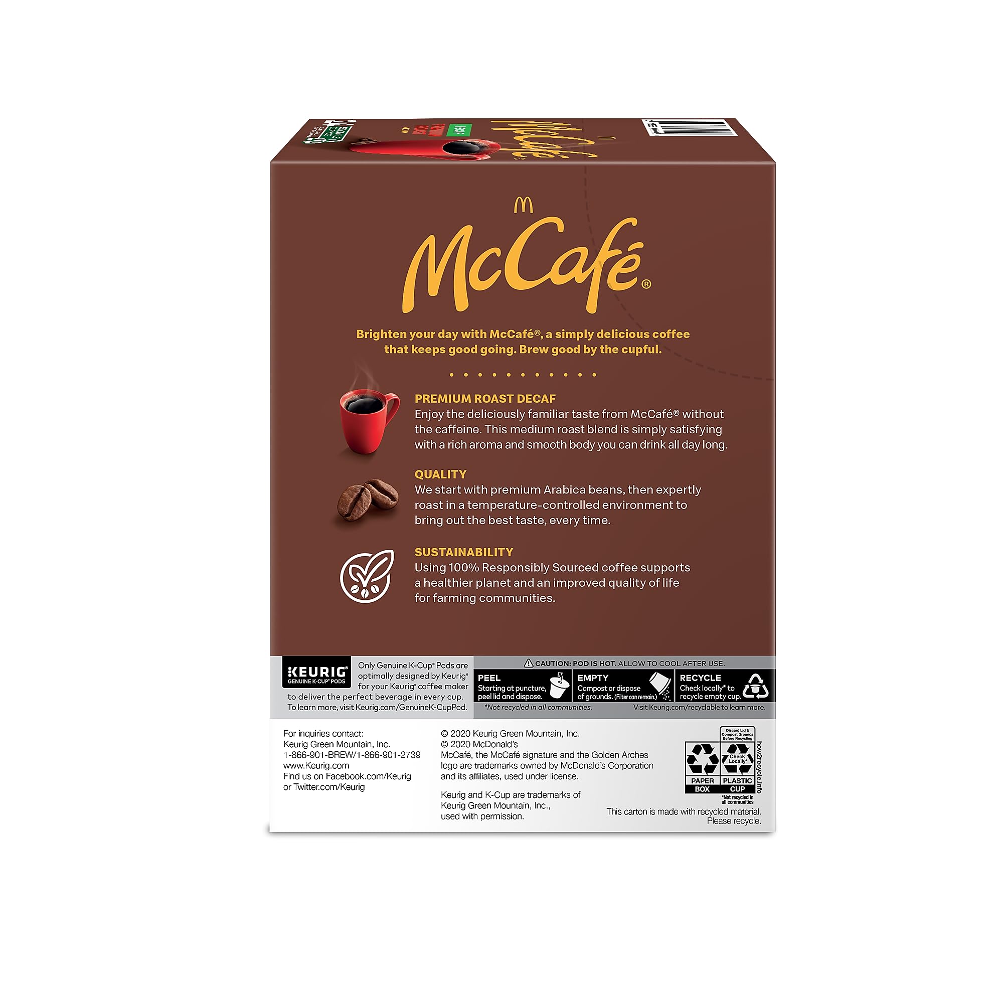 Steaming brewed cup from McCafe K-Cup pods highlighting aromatic, smooth taste