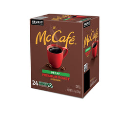 McCafe K-Cup pod side view with branding and roast info emphasizing ease