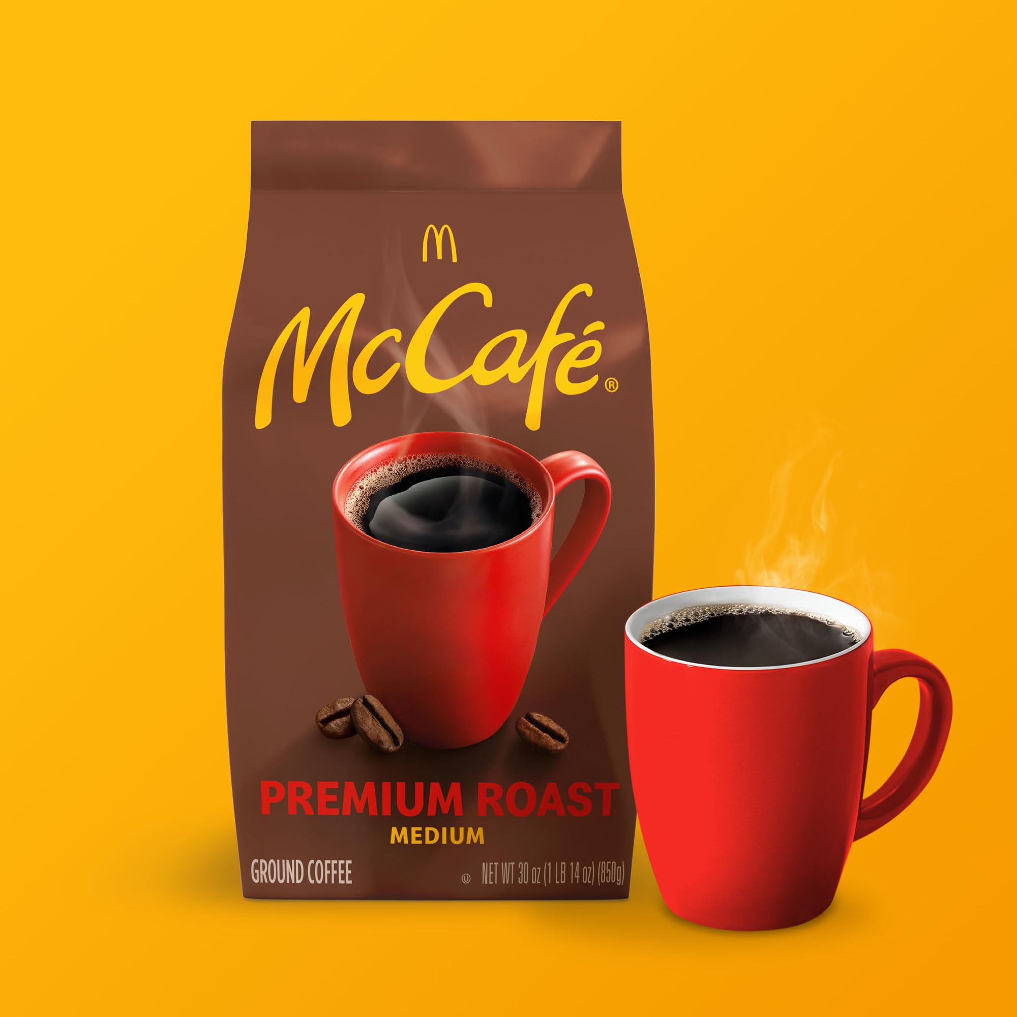 McCafé 30oz bag beside common items to show package size and value