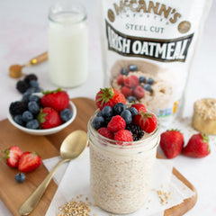 McCann's bowl of porridge garnished with fruit showing warming breakfast appeal