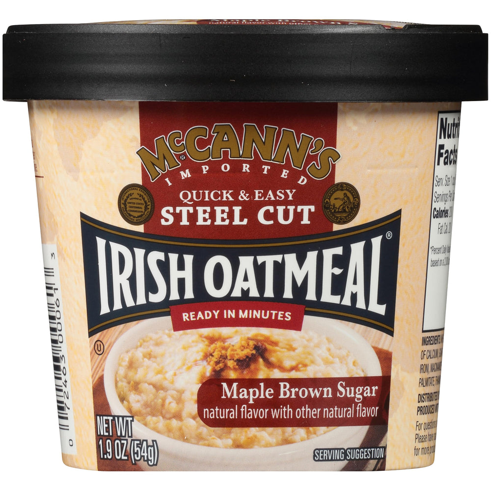 McCann's front packaging showing maple brown sugar flavor and quick breakfast benefit