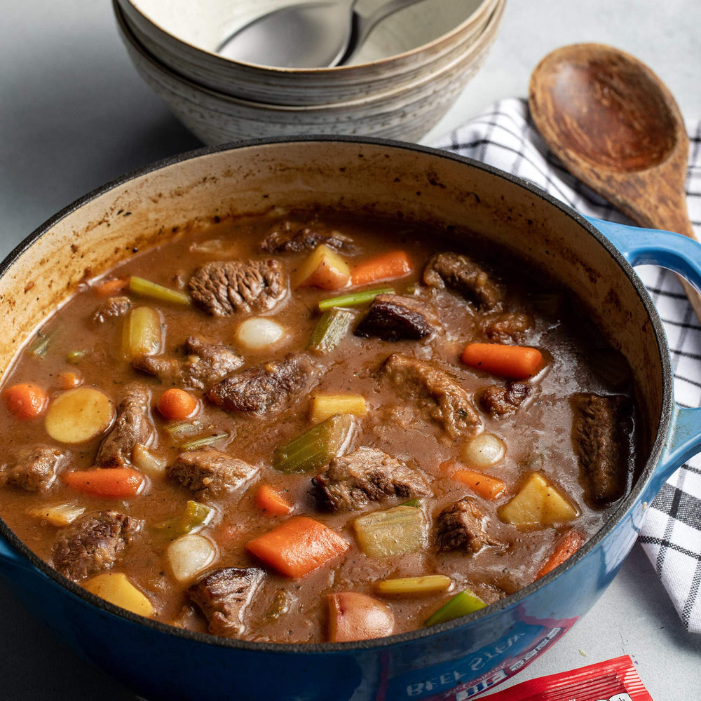 McCormick pot simmering with seasoning for deep, hearty stew benefit