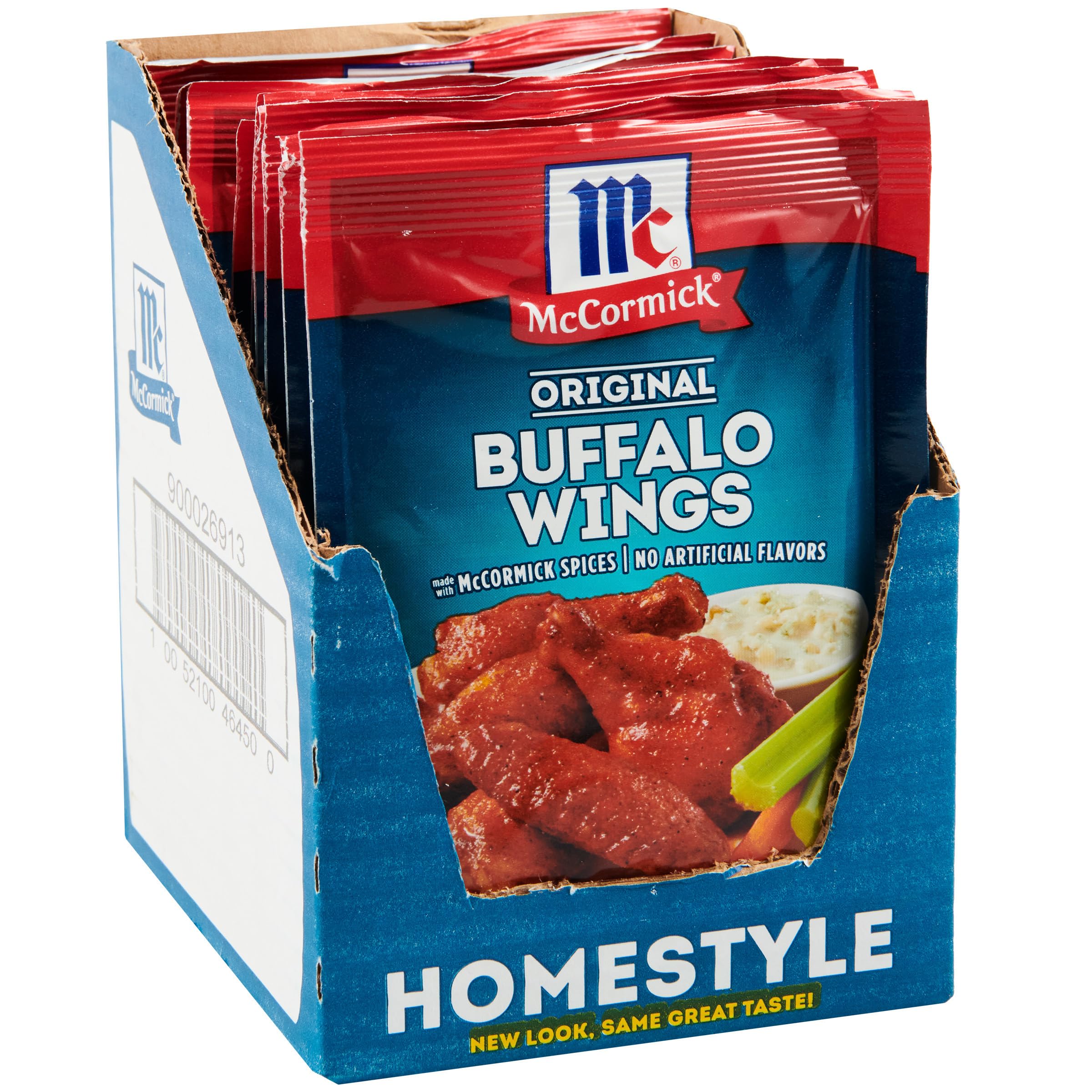 McCormick pouch front view showing Buffalo Wings mix and quick prep benefit