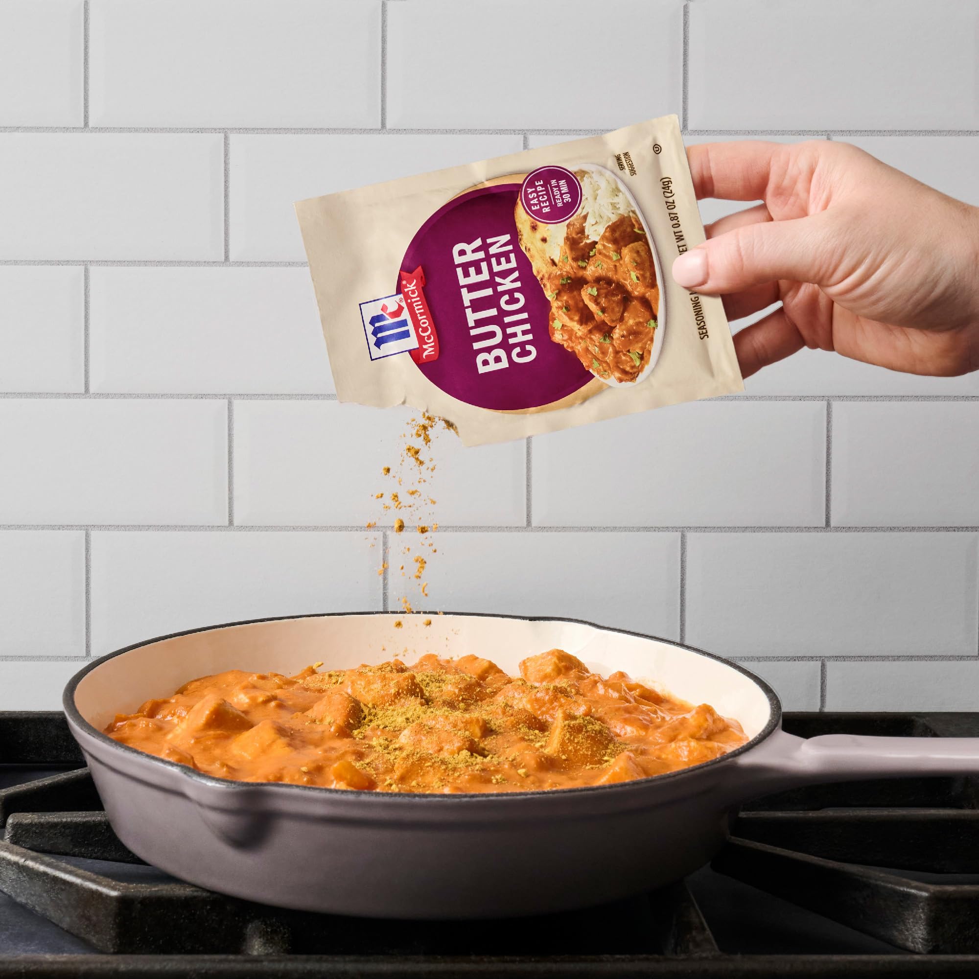 McCormick packet beside a ruler showing compact size and pantry convenience