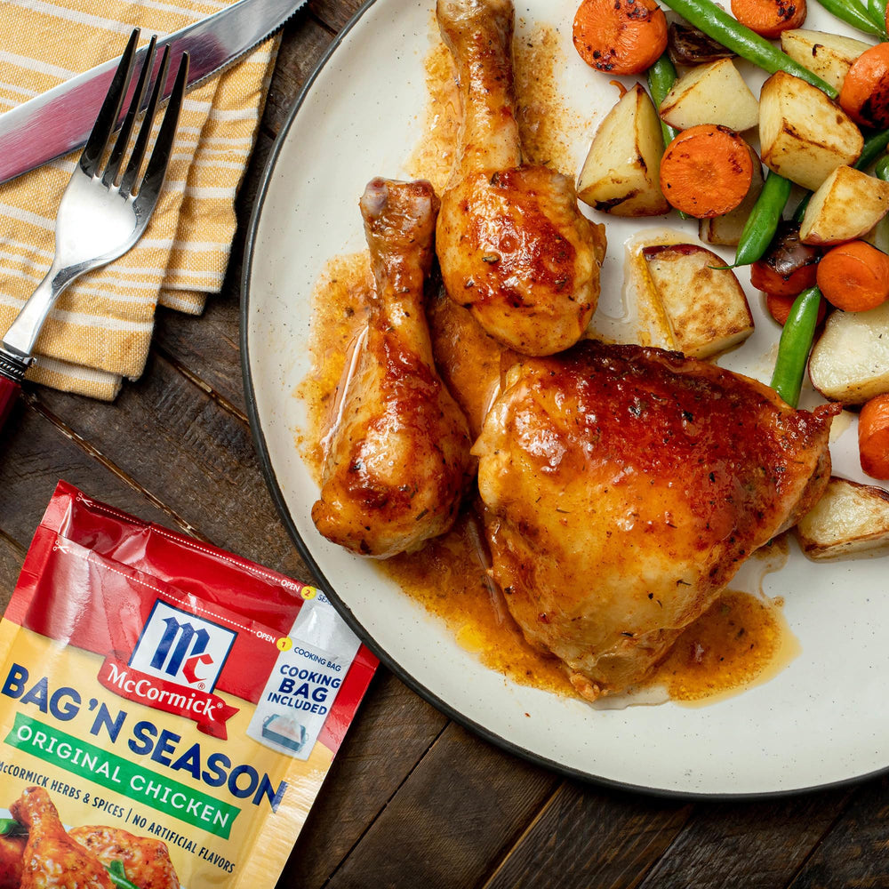 McCormick roasted chicken and vegetables plated to show final result