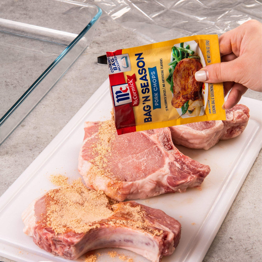 McCormick cooked pork chops in dish showcasing juicy finish
