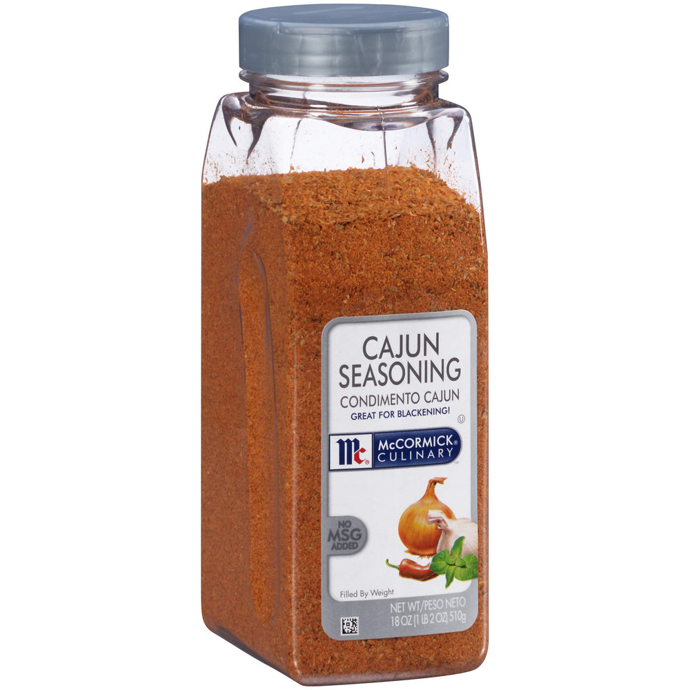 McCormick Culinary front packaging showing 18 oz container and bold Cajun flavor