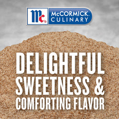 McCormick Culinary container open with spoon scooping cinnamon sugar for quick prep convenience