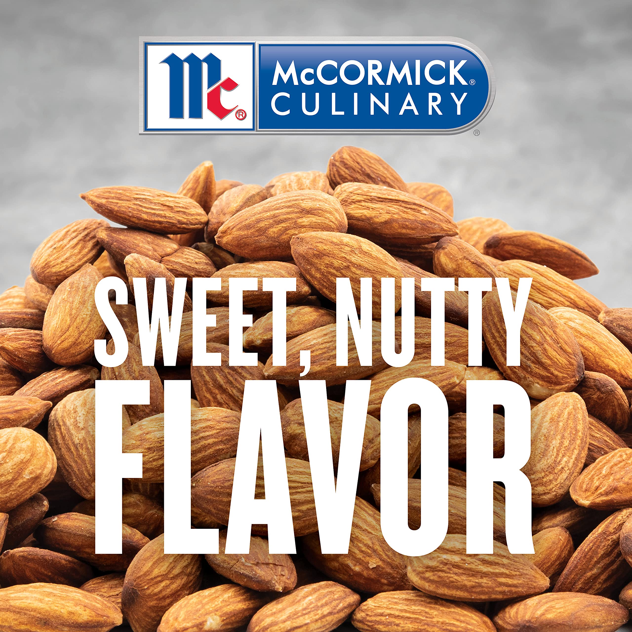 McCormick Culinary clear almond extract bottle side view, easy-pour for large batches